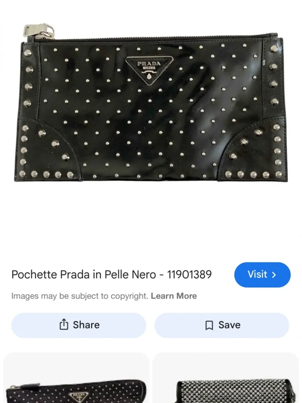 Prada Studded Leather Pochette Crossbody Bag Black Silver Studs Chain Strap